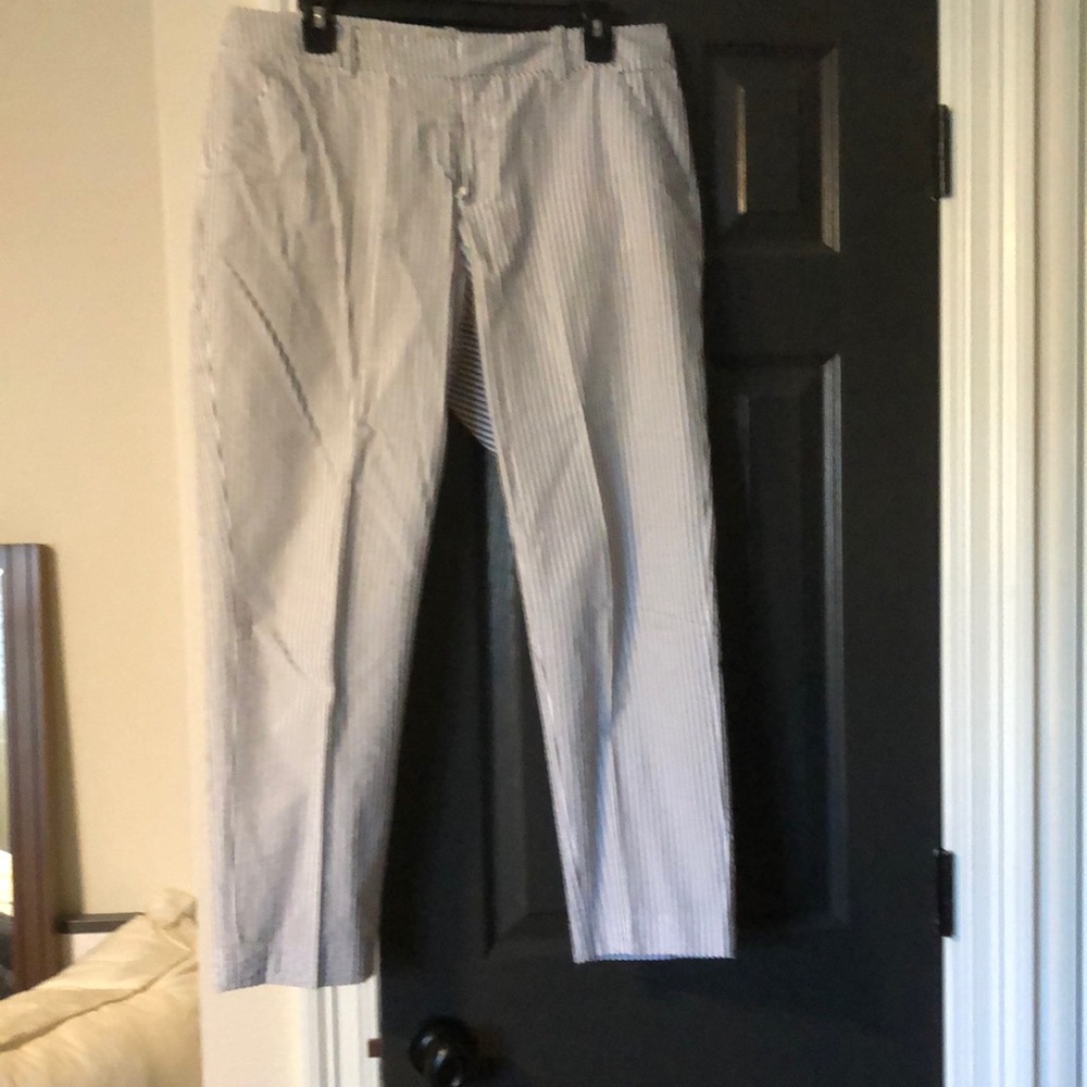 Gray seersucker trousers